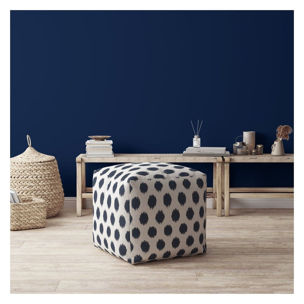 17" Blue and White Canvas Polka Dots Pouf Ottoman Image 2