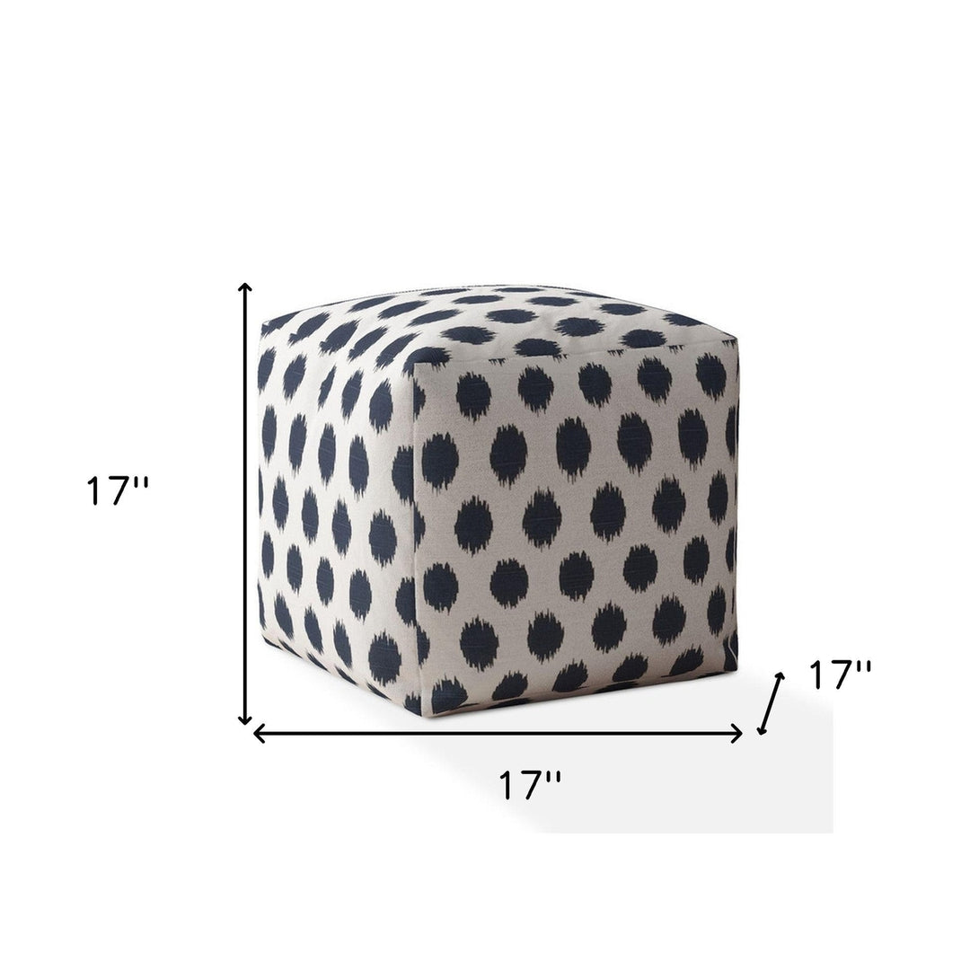 17" Blue And White Canvas Polka Dots Pouf Cover Image 3