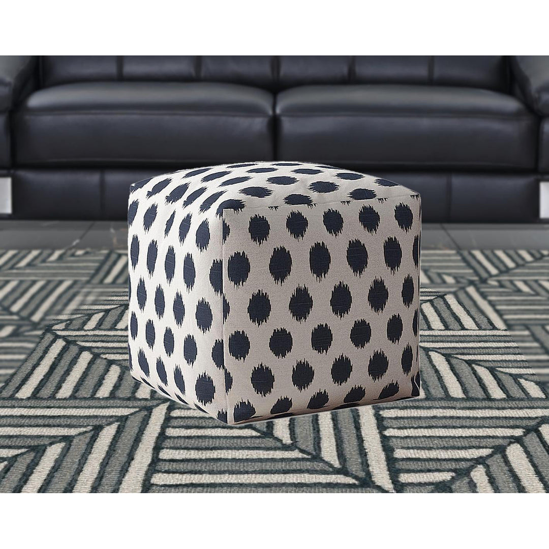 17" Blue And White Canvas Polka Dots Pouf Cover Image 5