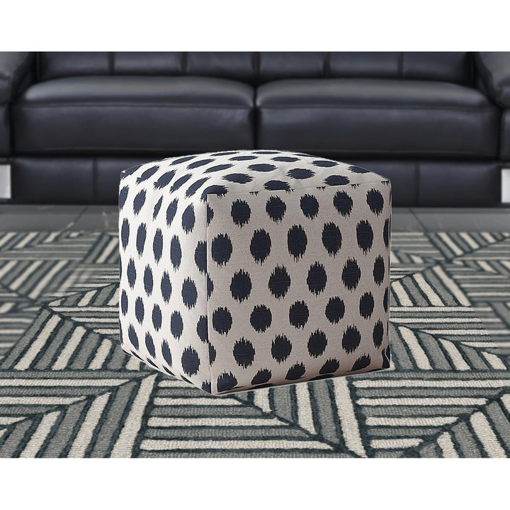 17" Blue And White Canvas Polka Dots Pouf Cover Image 5