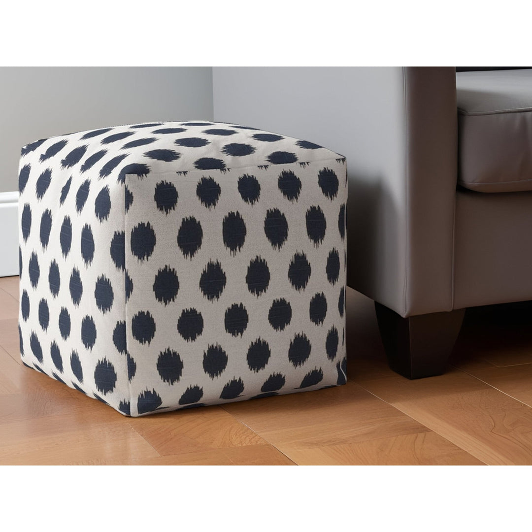 17" Blue and White Canvas Polka Dots Pouf Ottoman Image 5