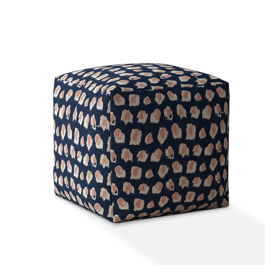 17" Blue Canvas Abstract Pouf Ottoman Image 1