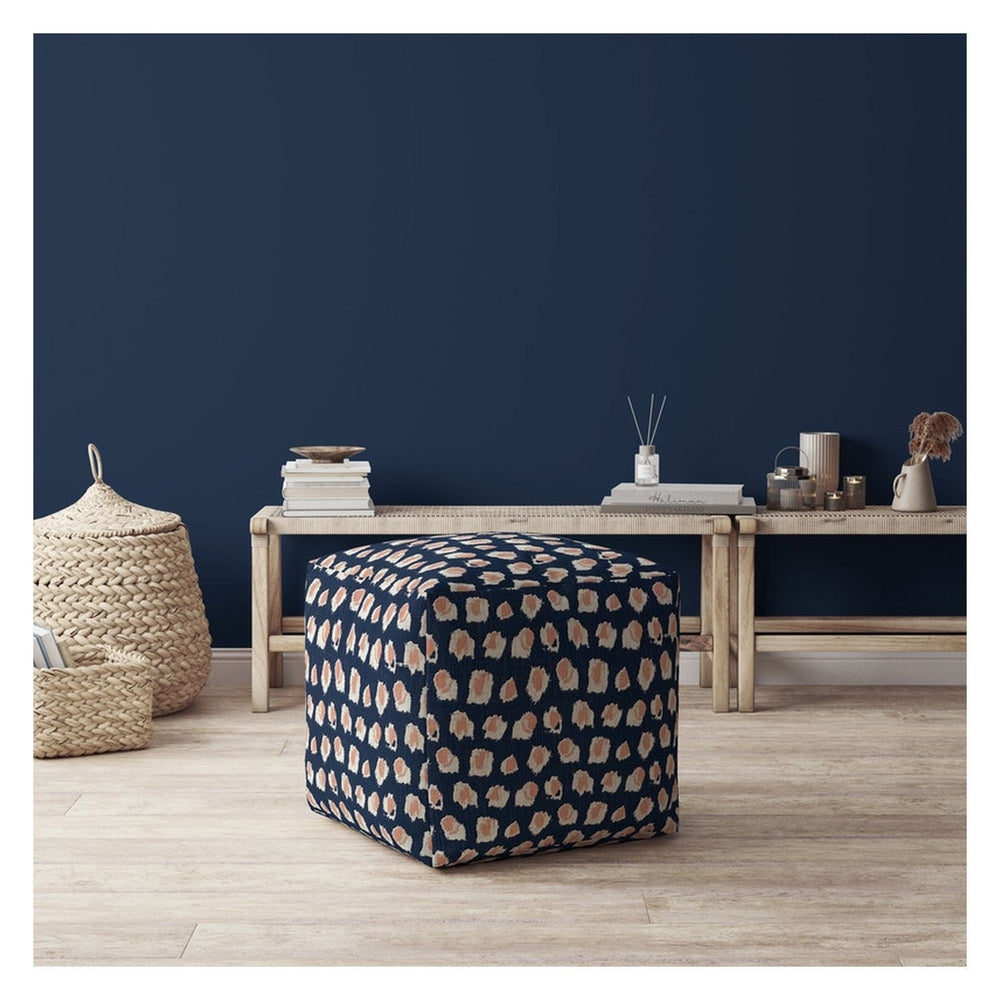 17" Blue Canvas Abstract Pouf Ottoman Image 2