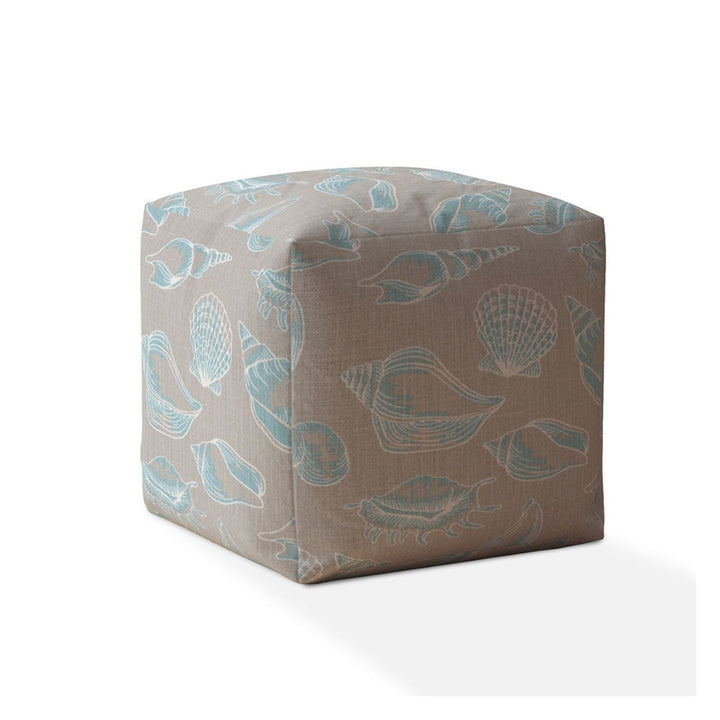 17" Blue Canvas Animal Print Pouf Ottoman Image 1