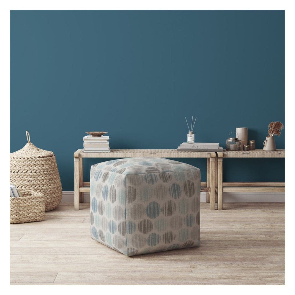 17" Blue Cotton Polka Dots Pouf Cover Image 2