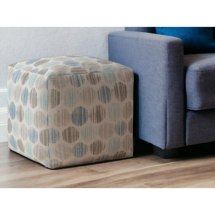 17" Blue Cotton Polka Dots Pouf Ottoman Image 5