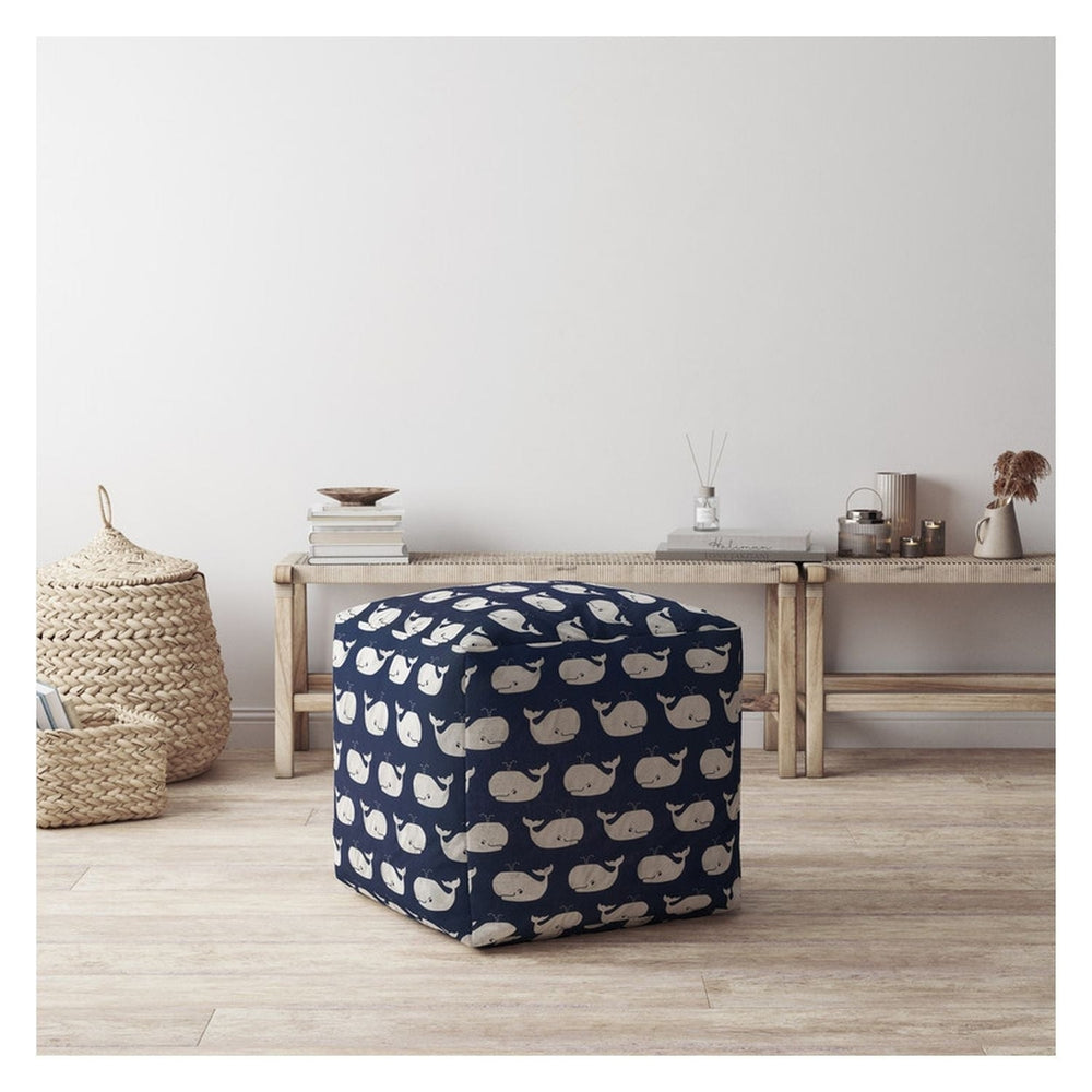 17" Blue Twill Whale Pouf Cover Image 2