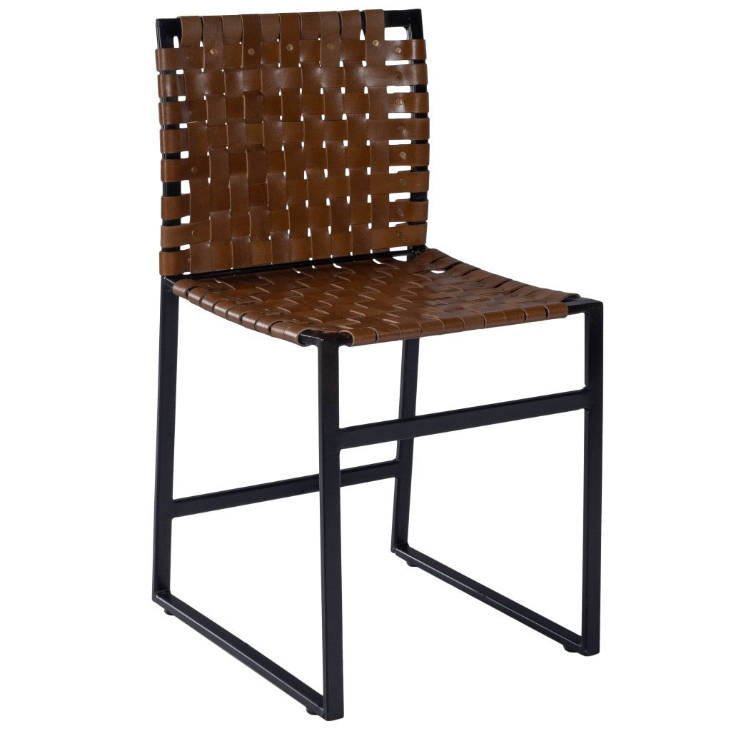 17" Brown And Black Faux Leather Side Chair Image 1