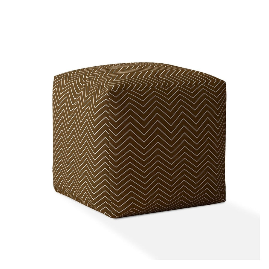 17" Brown Cotton Chevron Pouf Cover Image 1