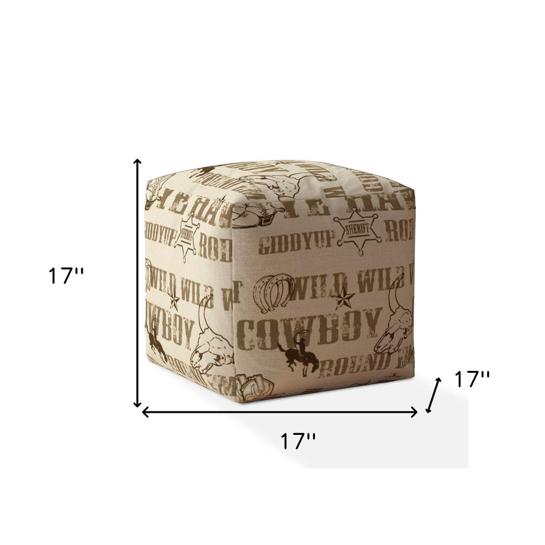 17" Brown Cotton Animal Print Pouf Ottoman Image 3