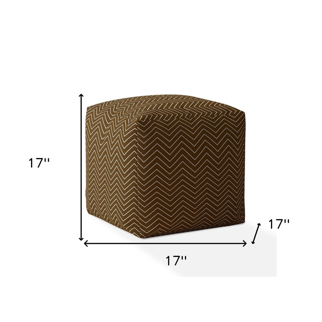 17" Brown Cotton Chevron Pouf Cover Image 3