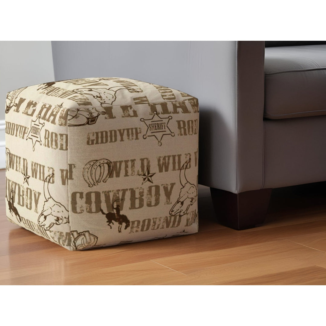 17" Brown Cotton Animal Print Pouf Ottoman Image 5