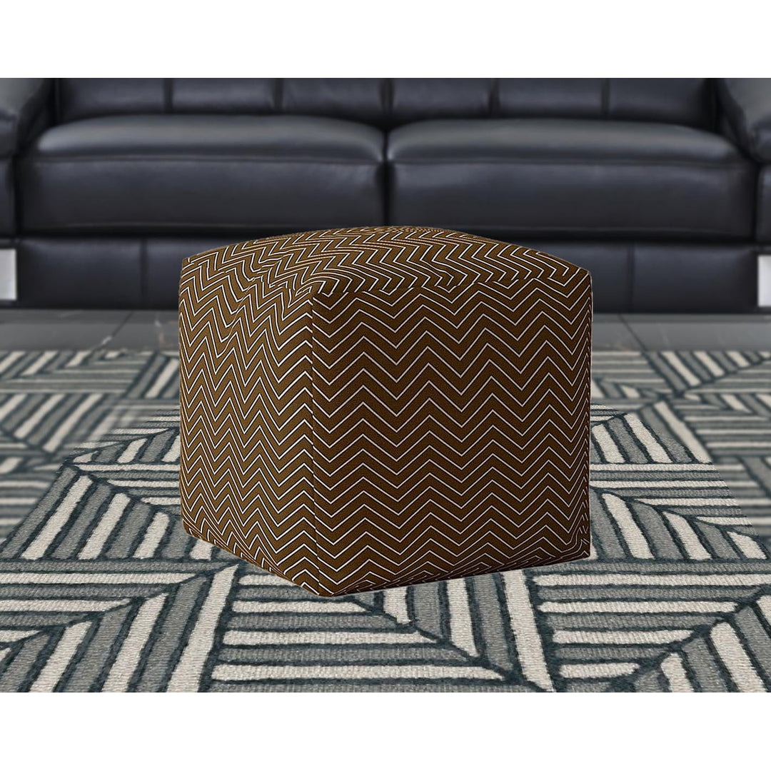 17" Brown Cotton Chevron Pouf Cover Image 5