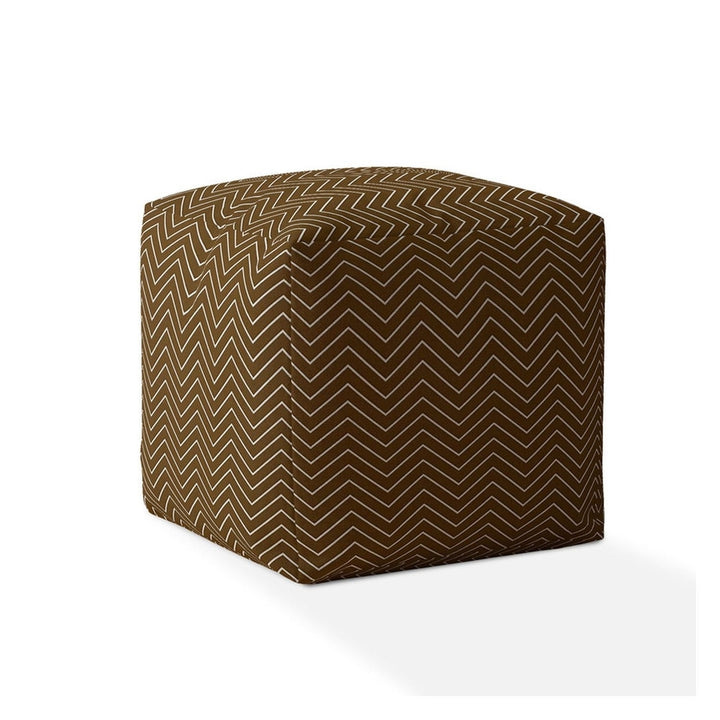 17" Brown Cotton Chevron Pouf Ottoman Image 1