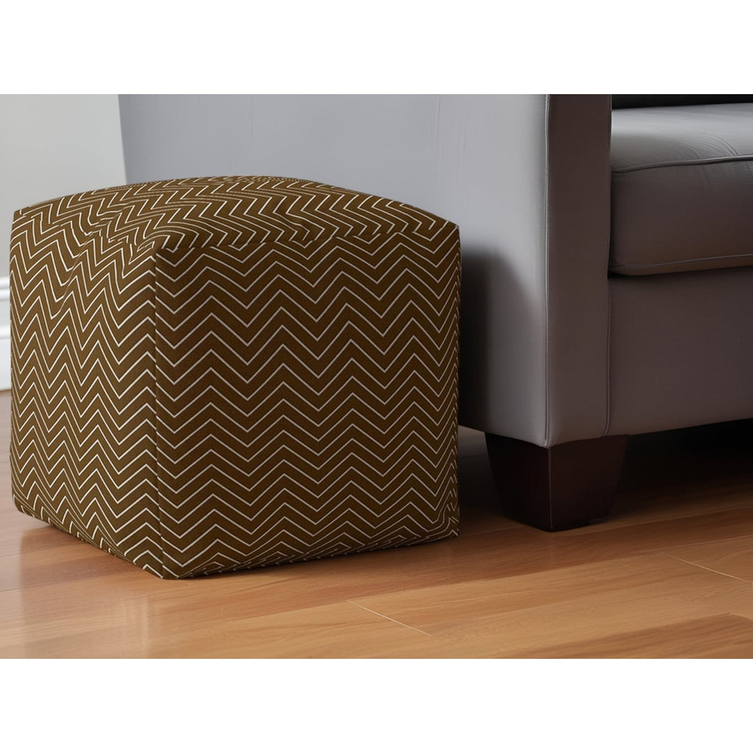 17" Brown Cotton Chevron Pouf Ottoman Image 5