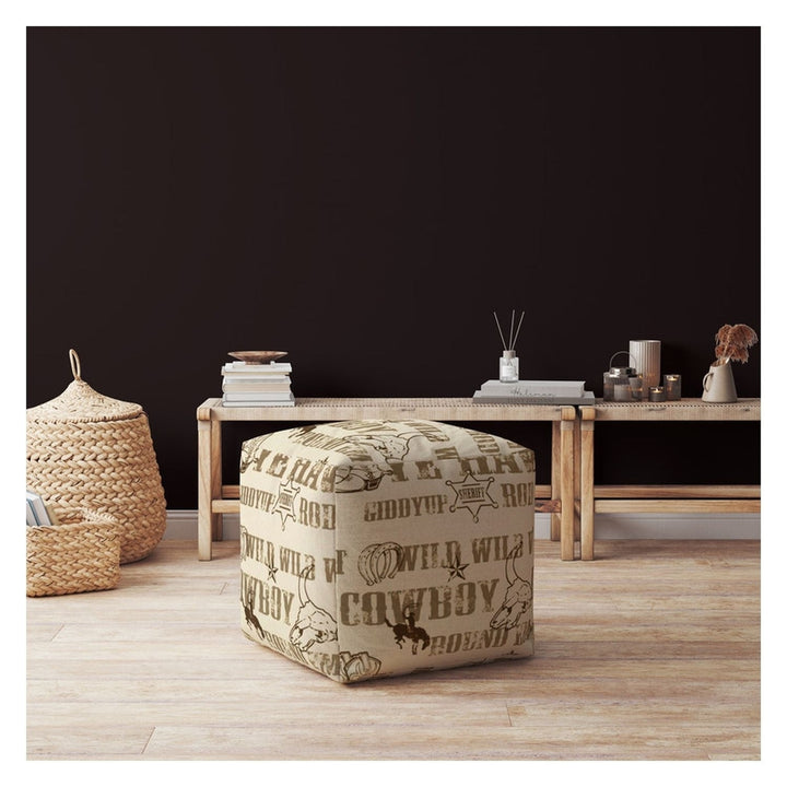 17" Brown Cotton Cowboy Pouf Cover Image 2