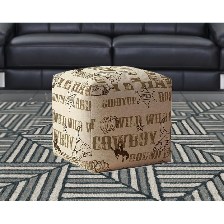 17" Brown Cotton Cowboy Pouf Cover Image 5