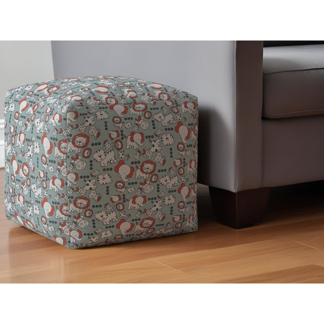 17" Gray and White Cotton Animal Print Pouf Ottoman Image 5