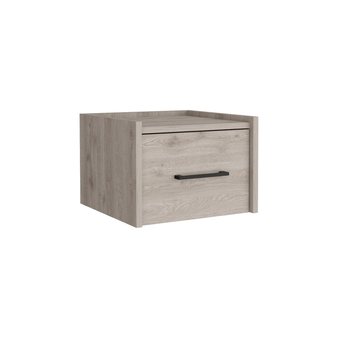 10" Gray One Drawer Faux Wood Floating Nightstand Image 2