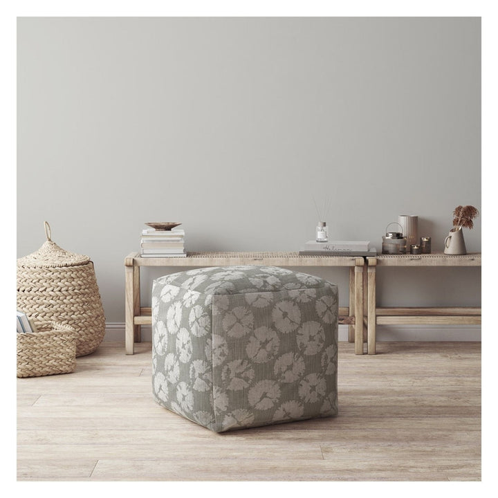 17" Gray Canvas Floral Pouf Ottoman Image 2