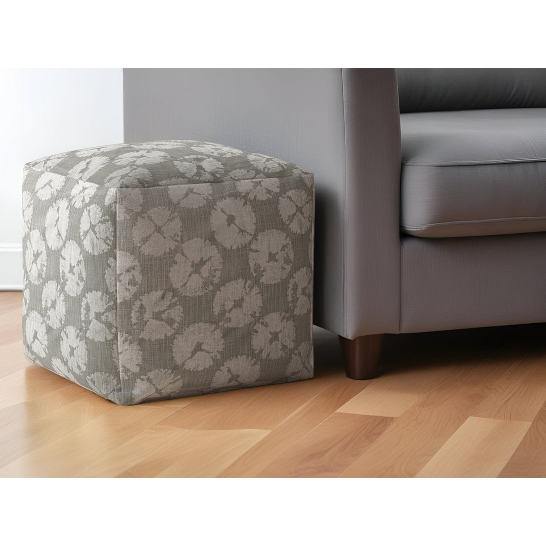 17" Gray Canvas Floral Pouf Ottoman Image 5