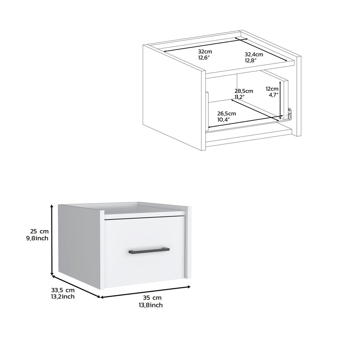 10" White One Drawer Faux Wood Floating Nightstand Image 7