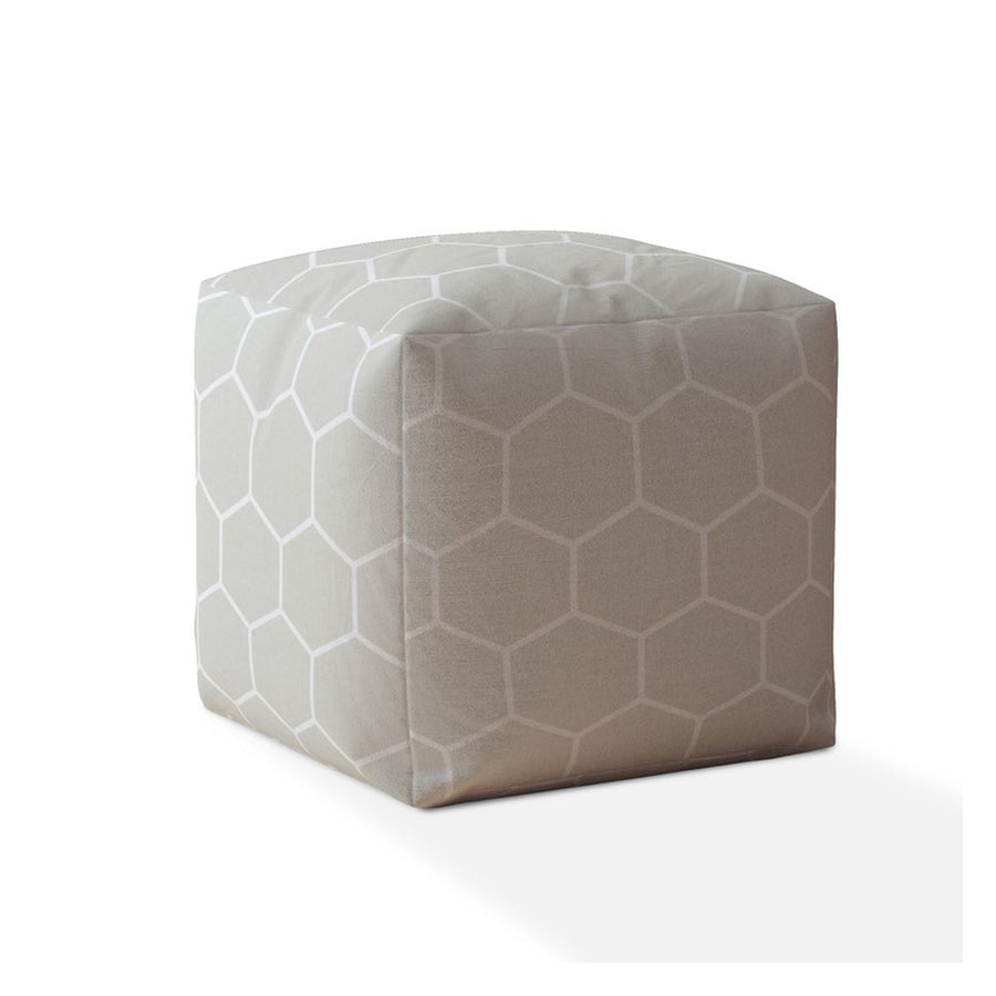 17" Gray Cotton Geometric Pouf Cover Image 1