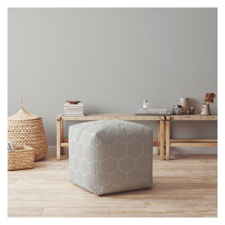 17" Gray Cotton Geometric Pouf Cover Image 2