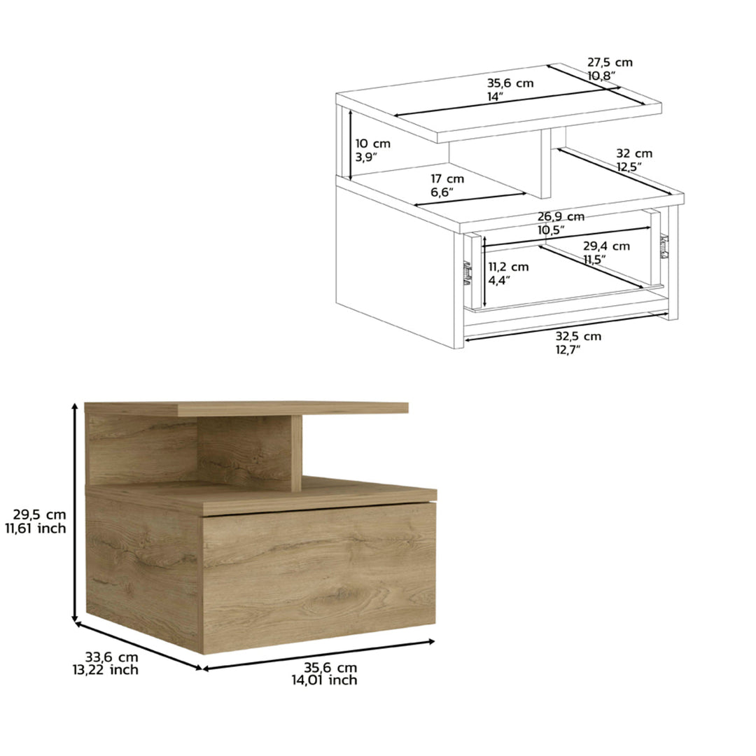 12" Beige One Drawer Faux Wood Floating Nightstand Image 1