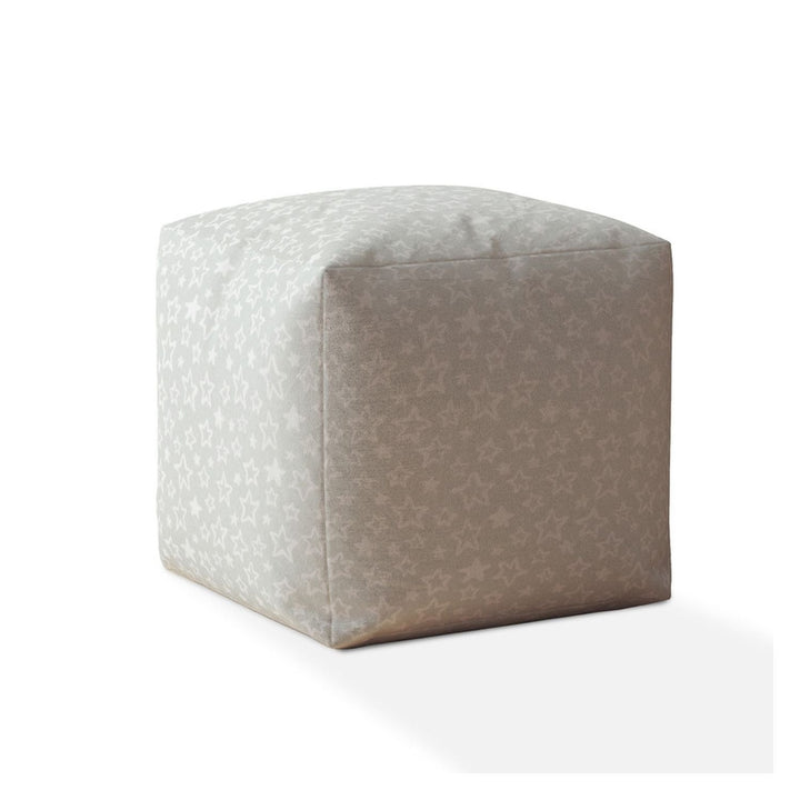 17" Gray Cotton Stars Pouf Ottoman Image 1