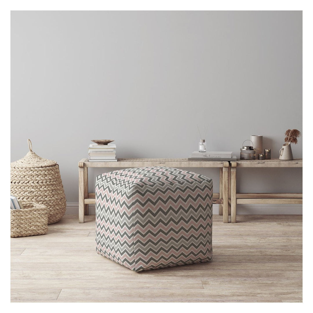 17" Gray Twill Chevron Pouf Cover Image 2