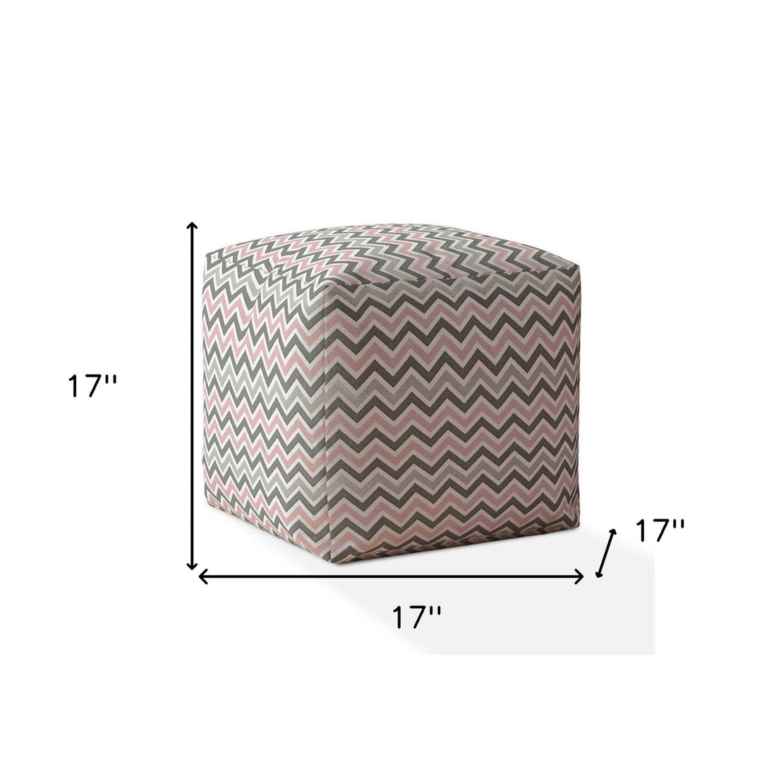 17" Gray Twill Chevron Pouf Cover Image 3