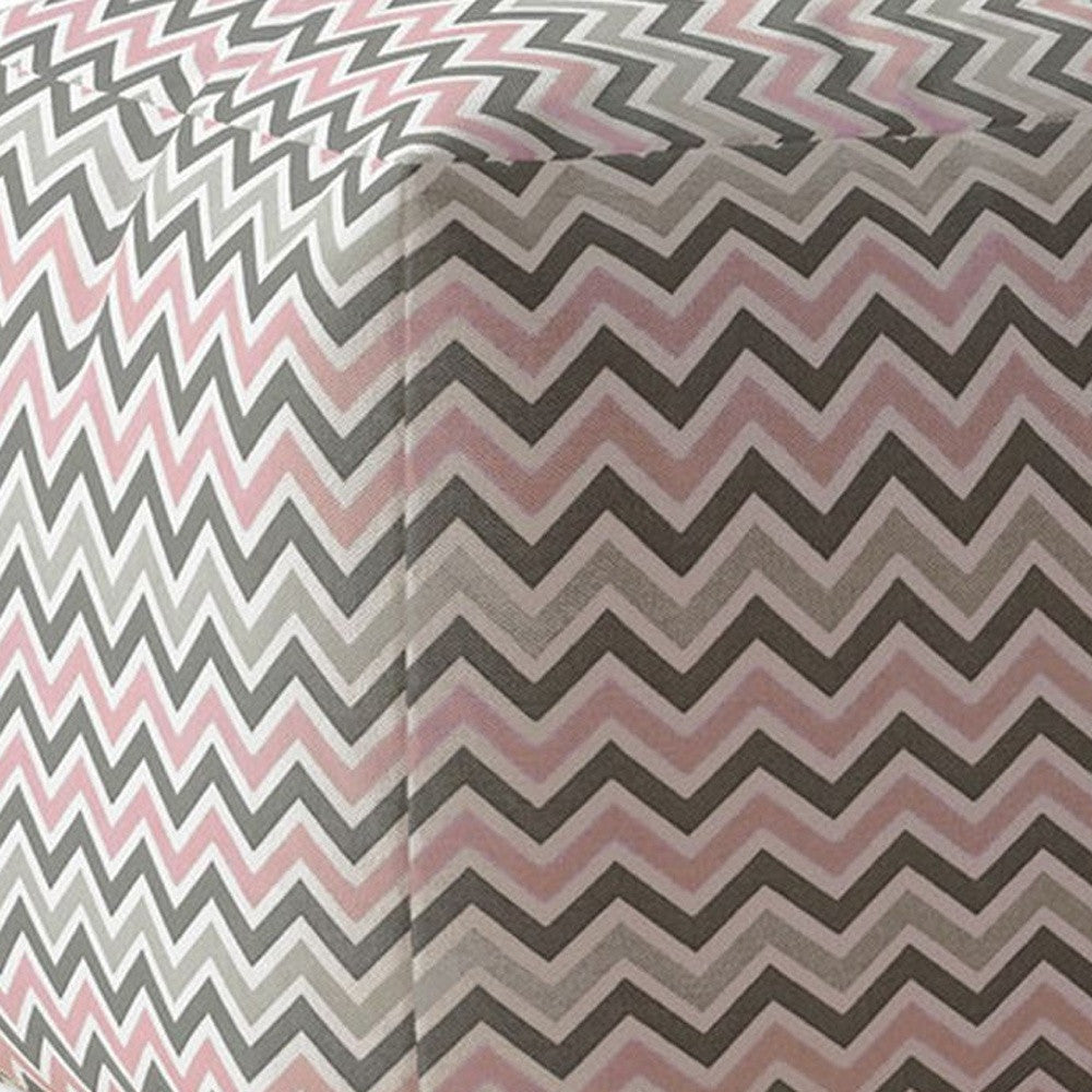 17" Gray Twill Chevron Pouf Ottoman Image 4