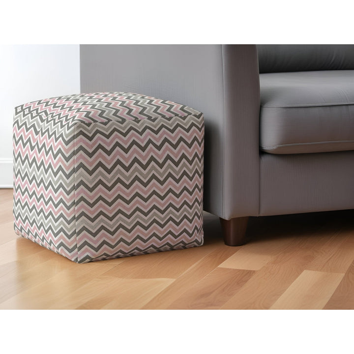 17" Gray Twill Chevron Pouf Ottoman Image 5