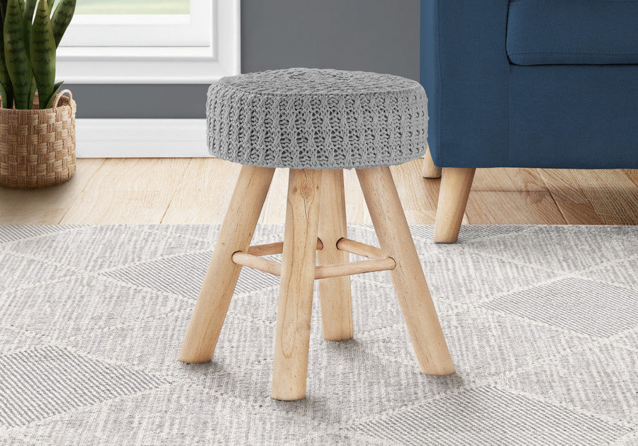 12" Gray Cotton Blend And Natural Round Ottoman Image 1