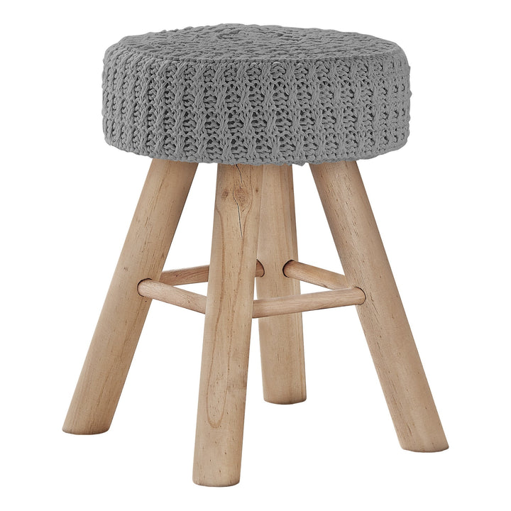 12" Gray Cotton Blend And Natural Round Ottoman Image 2