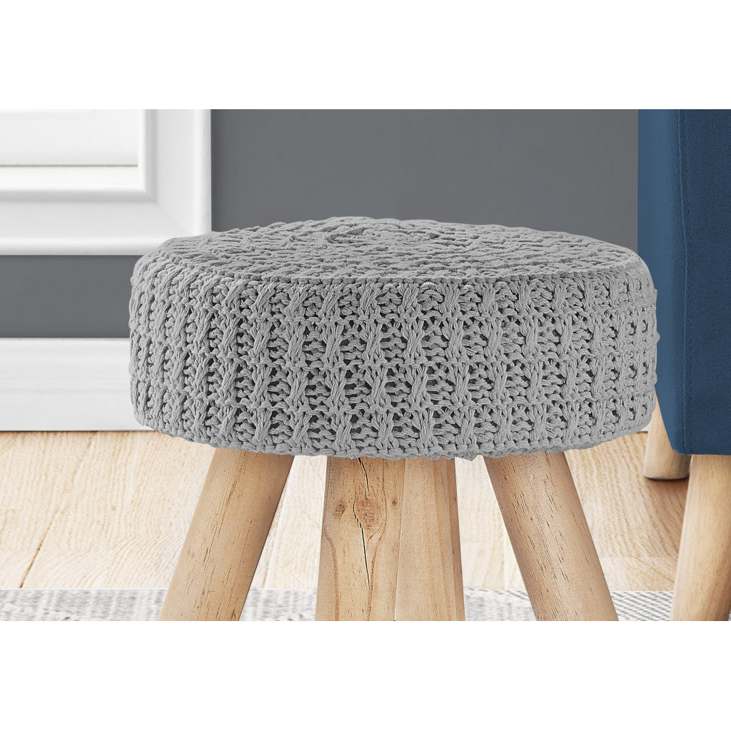 12" Gray Cotton Blend And Natural Round Ottoman Image 3