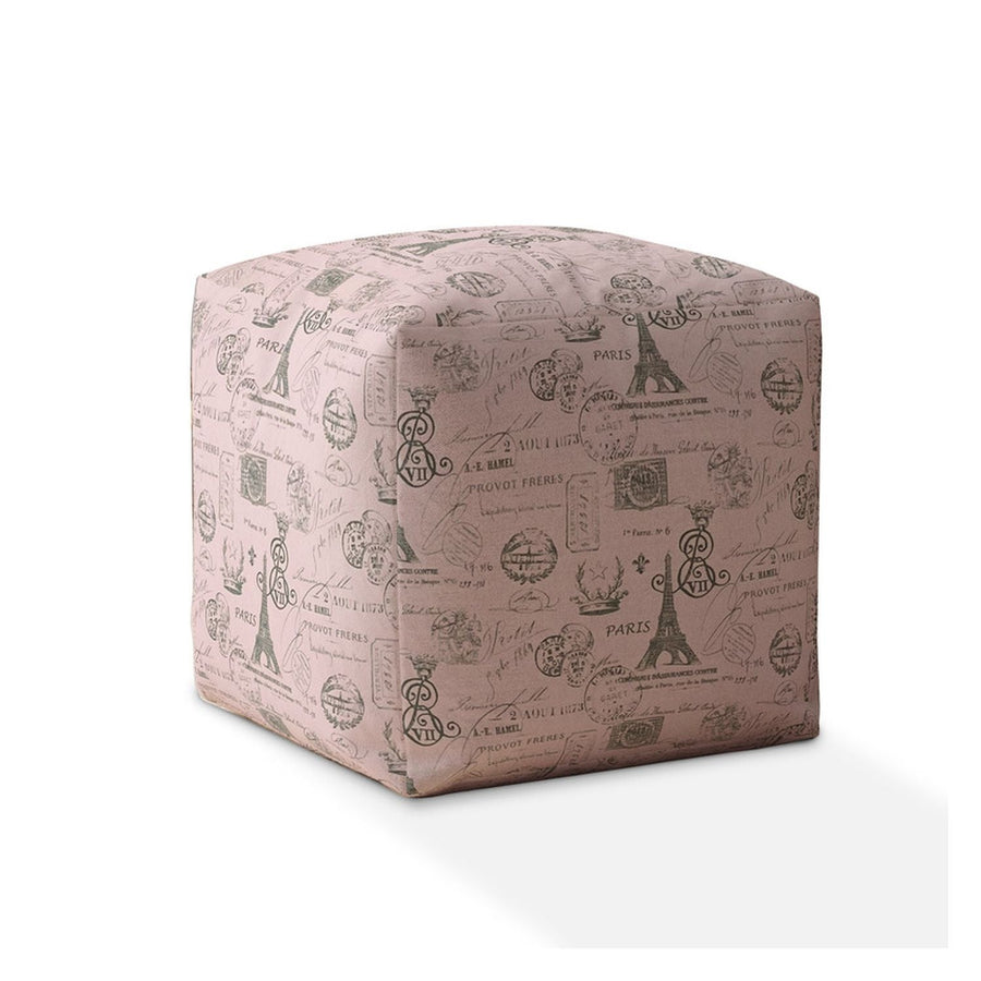 17" Gray Twill Paris Pouf Ottoman Image 1