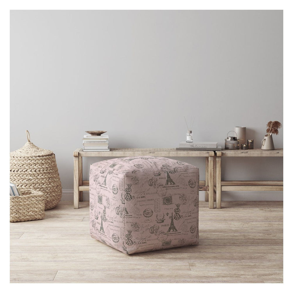 17" Gray Twill Paris Pouf Ottoman Image 2