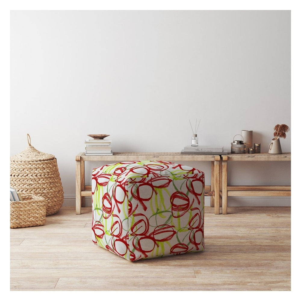 17" Green And White Cotton Abstract Pouf Cover Image 2