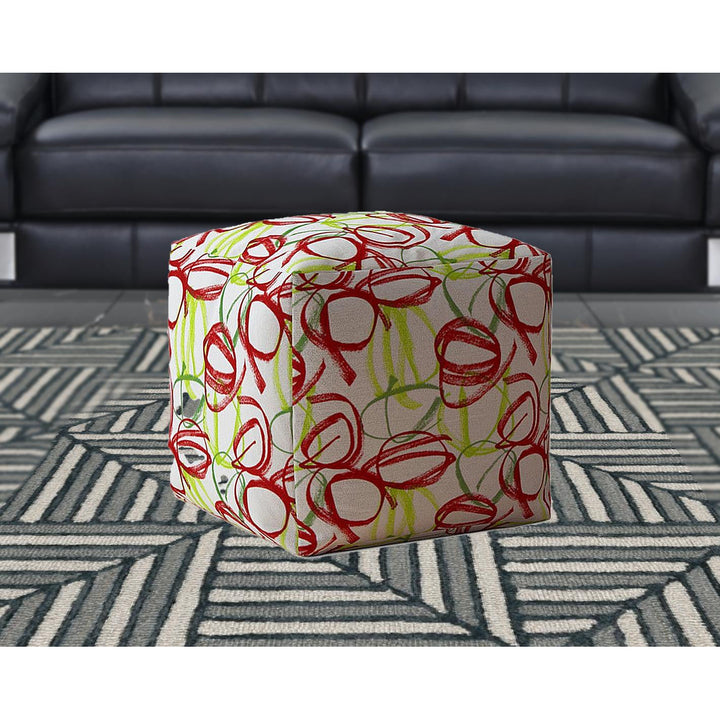 17" Green And White Cotton Abstract Pouf Cover Image 5