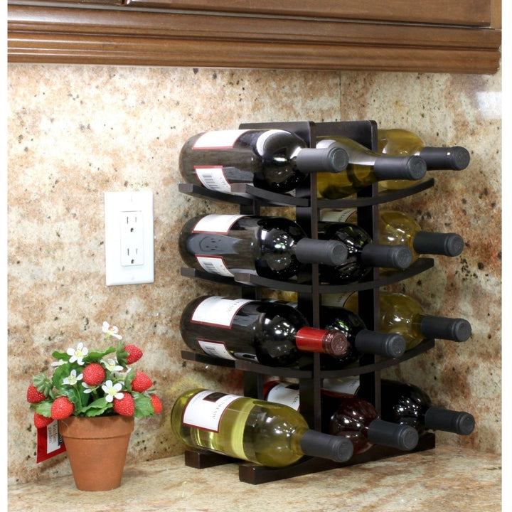 12-Bottle Wine Rack in Dark Espresso Finish Bamboo Image 3