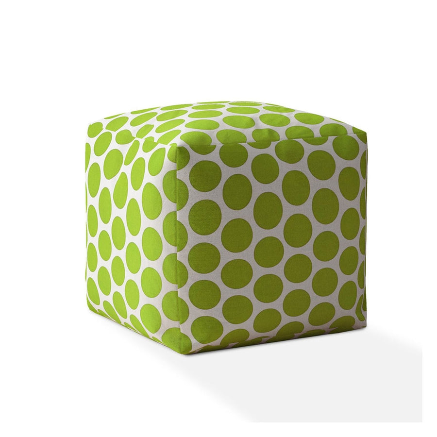 17" Green And White Cotton Polka Dots Pouf Cover Image 1