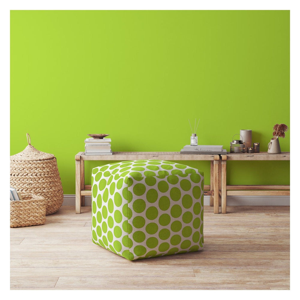 17" Green And White Cotton Polka Dots Pouf Cover Image 2