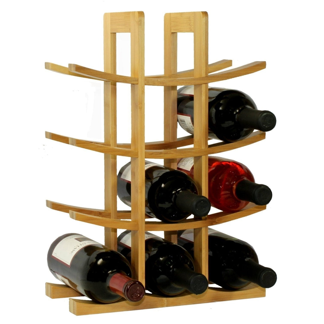 12-Bottle Wine Rack Modern Asian Style in Natural Bamboo Image 2