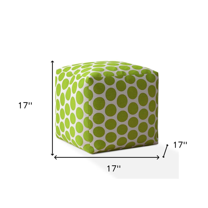 17" Green And White Cotton Polka Dots Pouf Cover Image 3