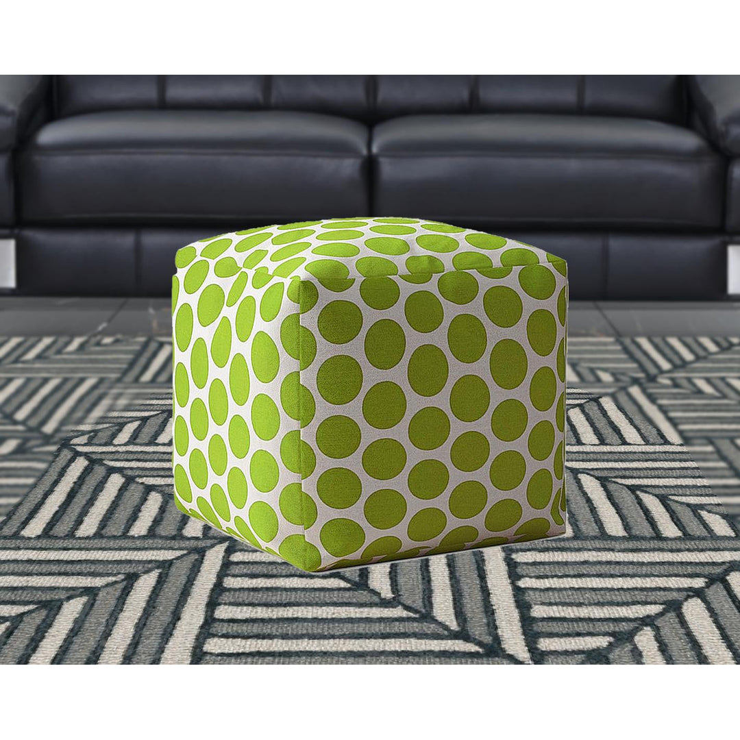 17" Green And White Cotton Polka Dots Pouf Cover Image 5