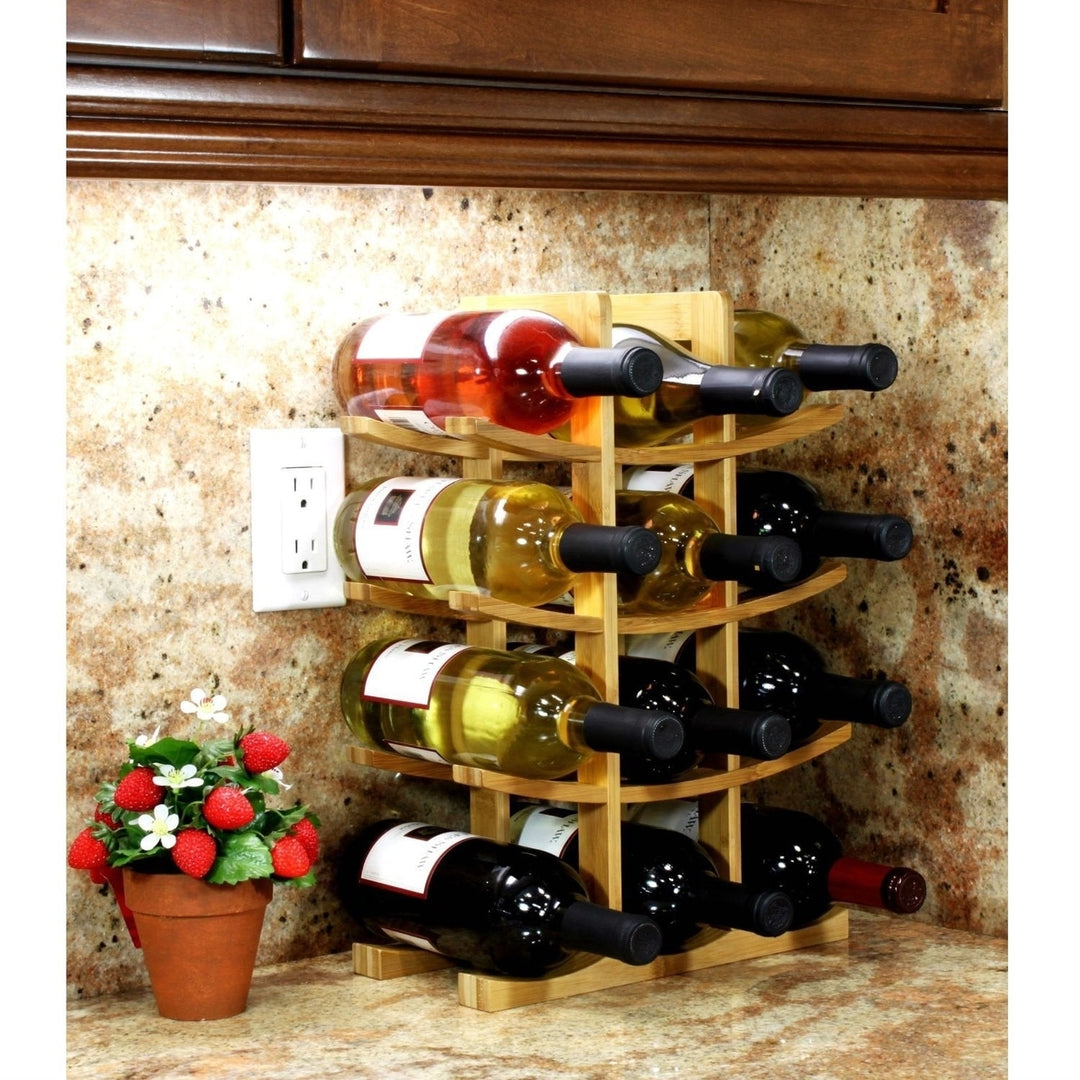 12-Bottle Wine Rack Modern Asian Style in Natural Bamboo Image 3