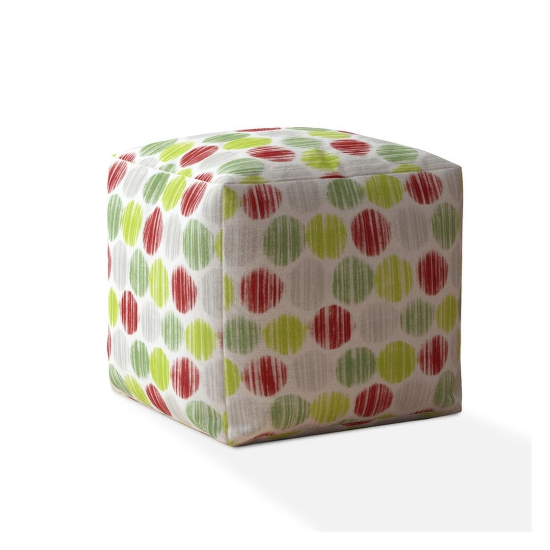 17" Green and White Cotton Polka Dots Pouf Ottoman Image 1