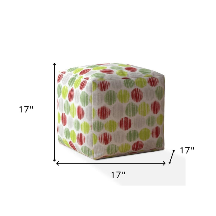 17" Green and White Cotton Polka Dots Pouf Ottoman Image 3